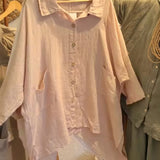 Lineth casual buttoned linen-cotton blouse with shirt collar and 3/4 sleeves