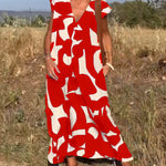 Amelia printed V-neck A-line dress in a flowing silhouette