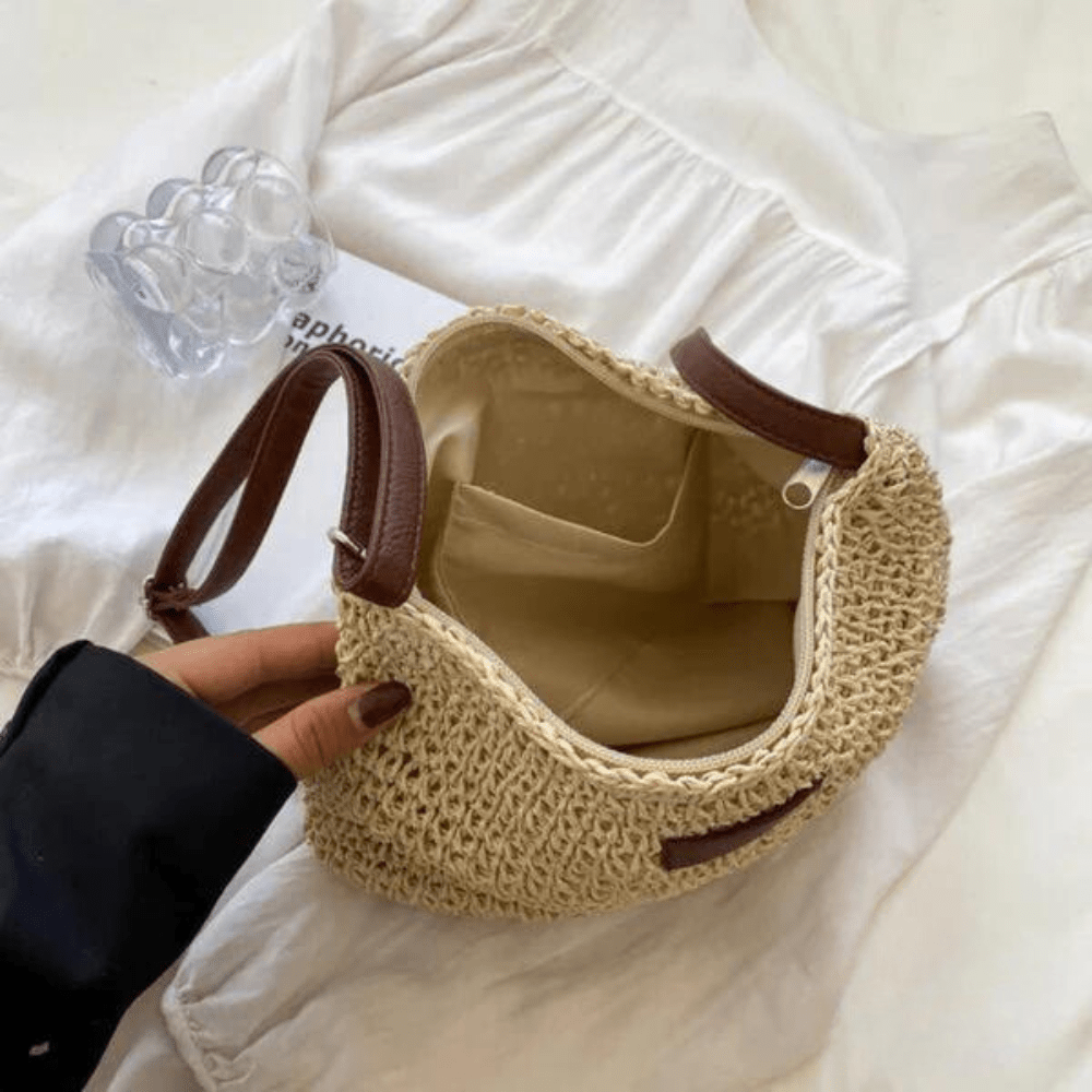 Coralyn woven crossbody bag with adjustable strap in brown