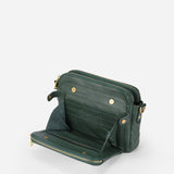 Kaya's Jewel full-grain leather shoulder bag shown in brown, blue, black and green
