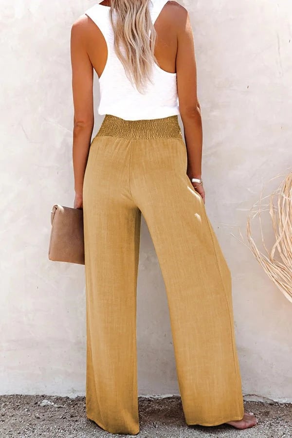 Ammora breezy high-waist pants with smocked waistband and relaxed flowy fit