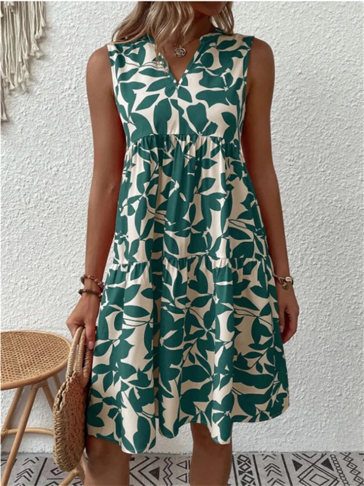 Tasha blooming floral flowy A-line summer dress in green, blue, orange and black