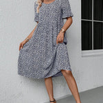 Anne elegant bloom midi dress in blue, red and green with a flattering feminine silhouette