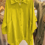 Lineth casual buttoned linen-cotton blouse with shirt collar and 3/4 sleeves
