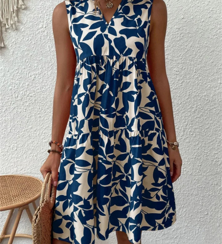 Tasha blooming floral flowy A-line summer dress in green, blue, orange and black