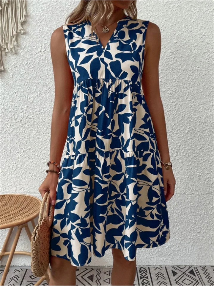 Tasha blooming floral flowy A-line summer dress in green, blue, orange and black