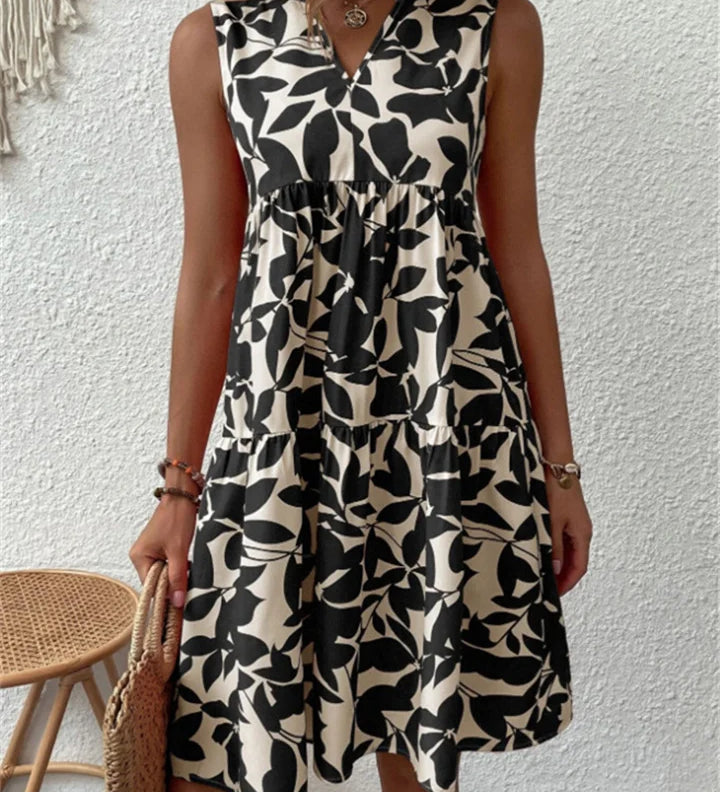 Tasha blooming floral flowy A-line summer dress in green, blue, orange and black