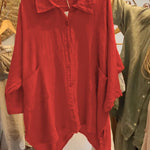 Lineth casual buttoned linen-cotton blouse with shirt collar and 3/4 sleeves