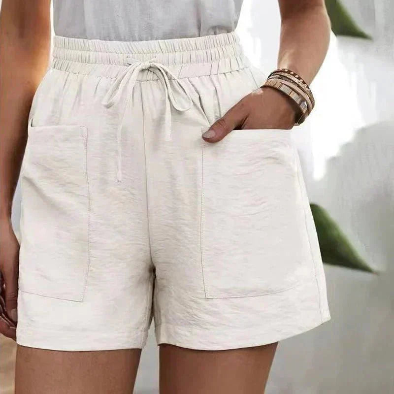 Alani effortless linen blend shorts with elastic waistband and side pockets