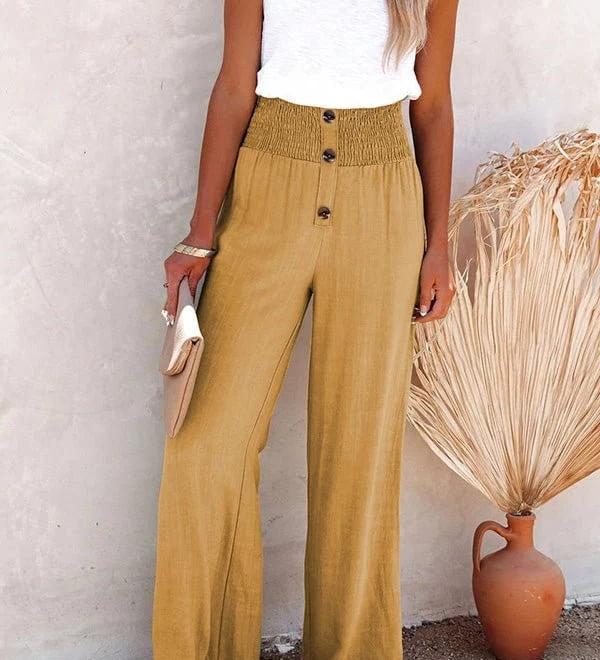 Ammora breezy high-waist pants with smocked waistband and relaxed flowy fit