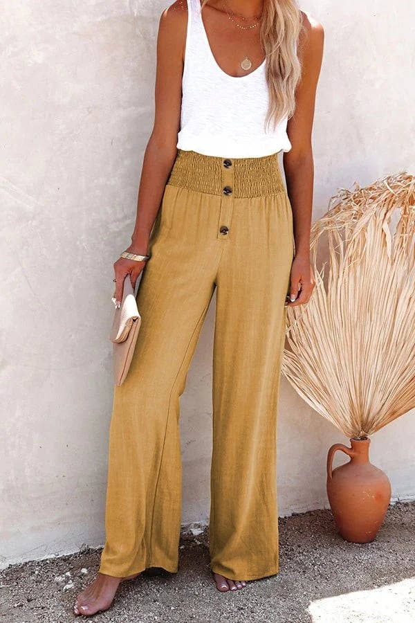 Ammora breezy high-waist pants with smocked waistband and relaxed flowy fit
