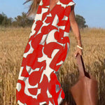 Amelia printed V-neck A-line dress in a flowing silhouette