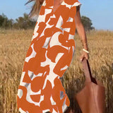 Amelia printed V-neck A-line dress in a flowing silhouette