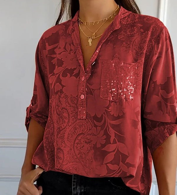 Pauline elegant sequin top with a relaxed hip-length fit, shown in white