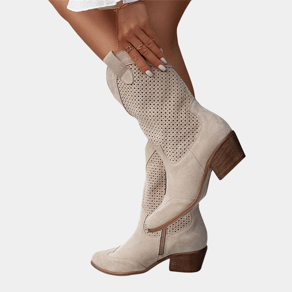 Kaye Western-inspired comfort boots shown in beige