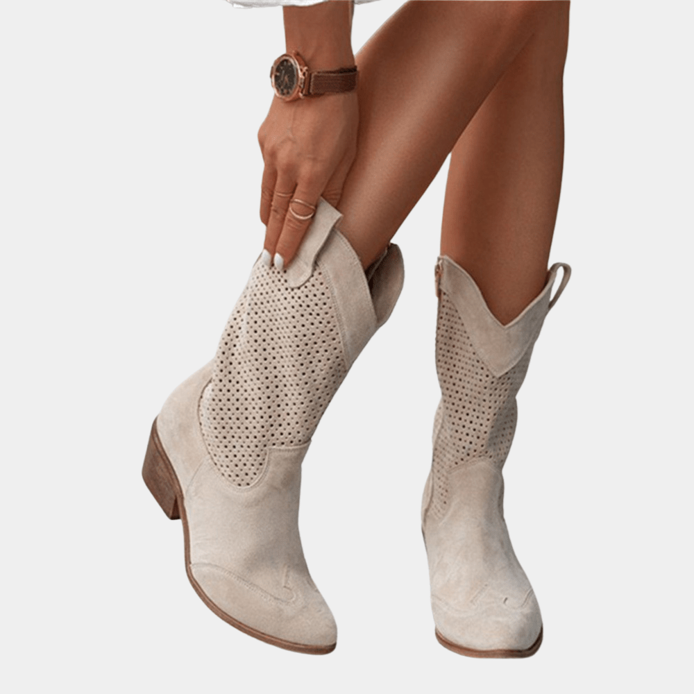 Kaye Western-inspired comfort boots shown in beige