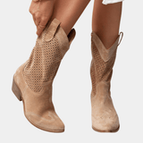 Kaye Western-inspired comfort boots shown in beige