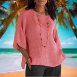 Necie radiant breezy cotton-linen blouse with relaxed fit and three-quarter sleeves