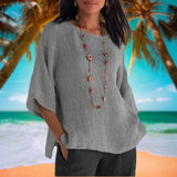 Necie radiant breezy cotton-linen blouse with relaxed fit and three-quarter sleeves