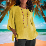 Necie radiant breezy cotton-linen blouse with relaxed fit and three-quarter sleeves