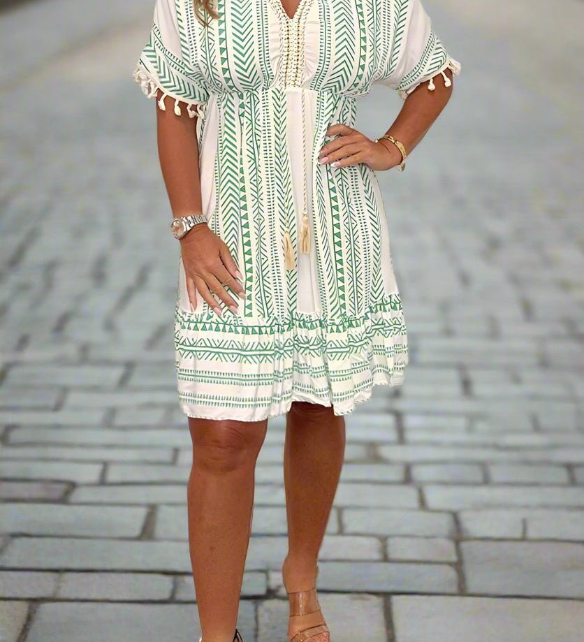 Magdalena chic printed V-neck dress with relaxed silhouette