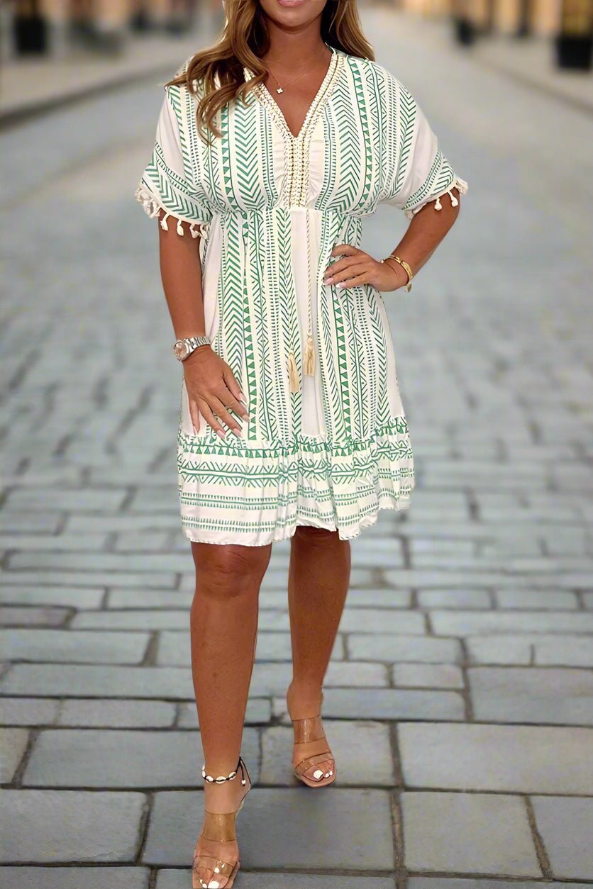 Magdalena chic printed V-neck dress with relaxed silhouette
