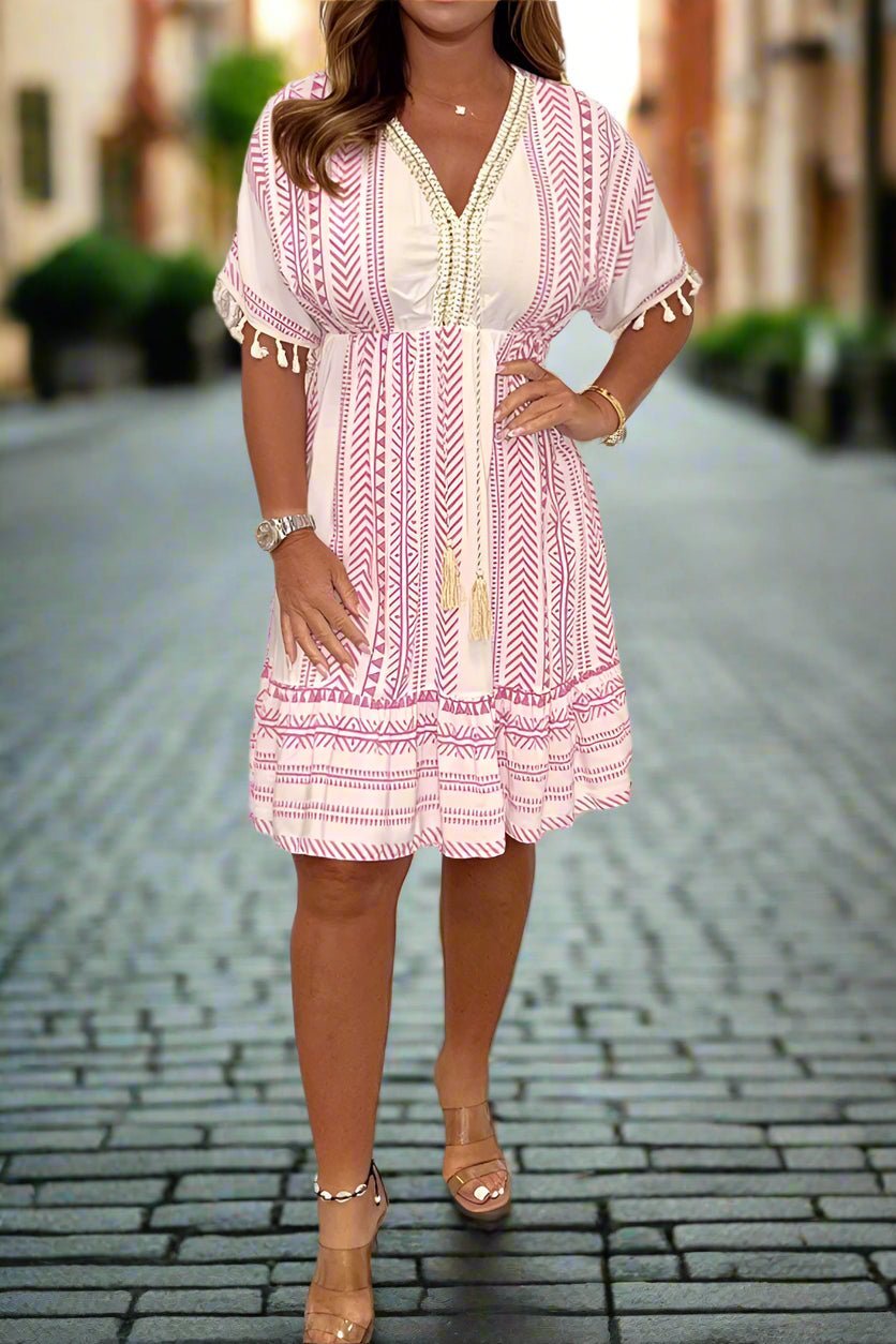 Magdalena chic printed V-neck dress with relaxed silhouette
