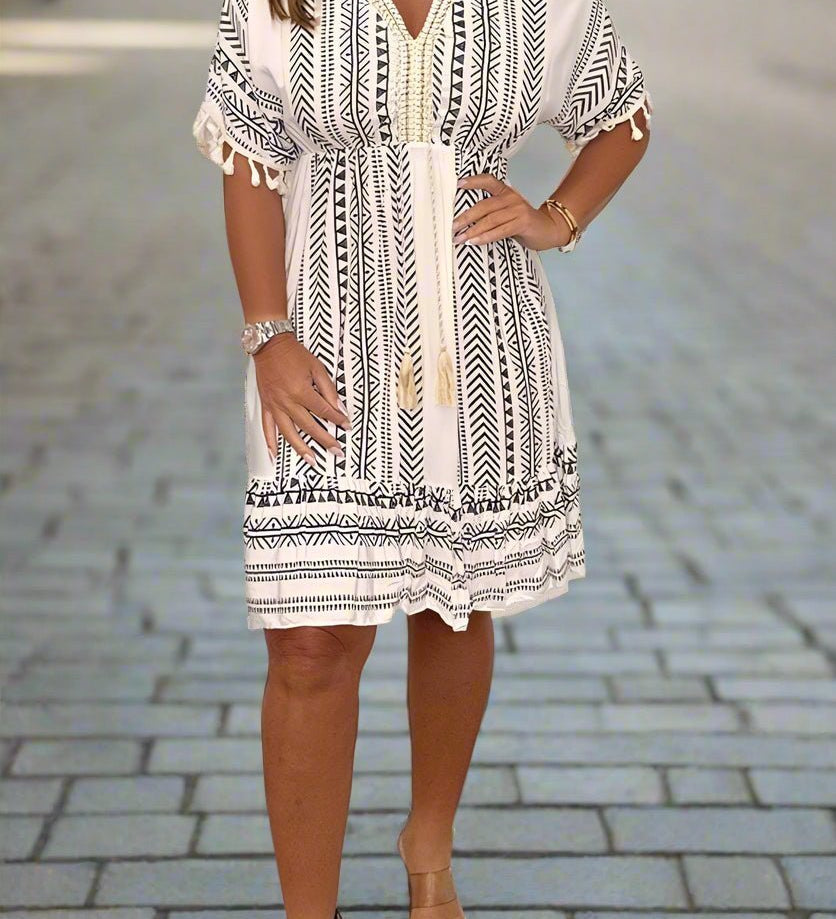 Magdalena chic printed V-neck dress with relaxed silhouette