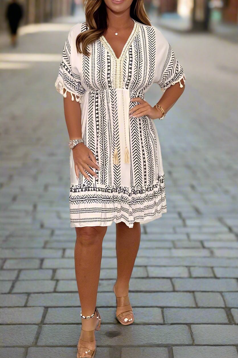 Magdalena chic printed V-neck dress with relaxed silhouette