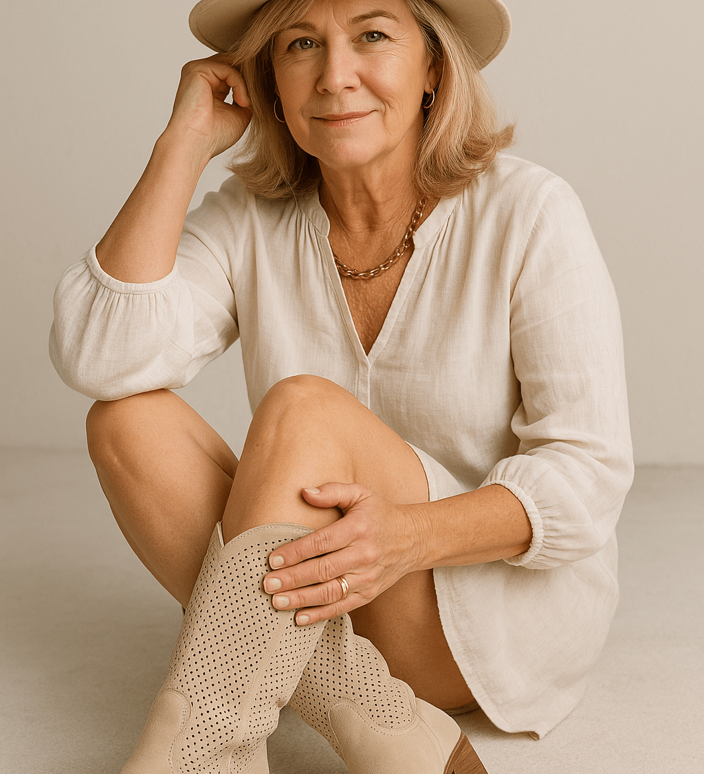 Kaye Western-inspired comfort boots shown in beige