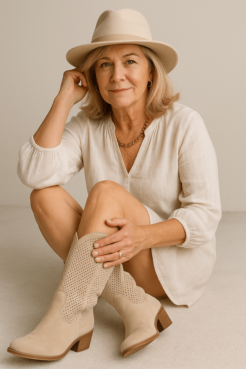 Kaye Western-inspired comfort boots shown in beige