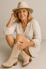 Kaye Western-inspired comfort boots shown in beige