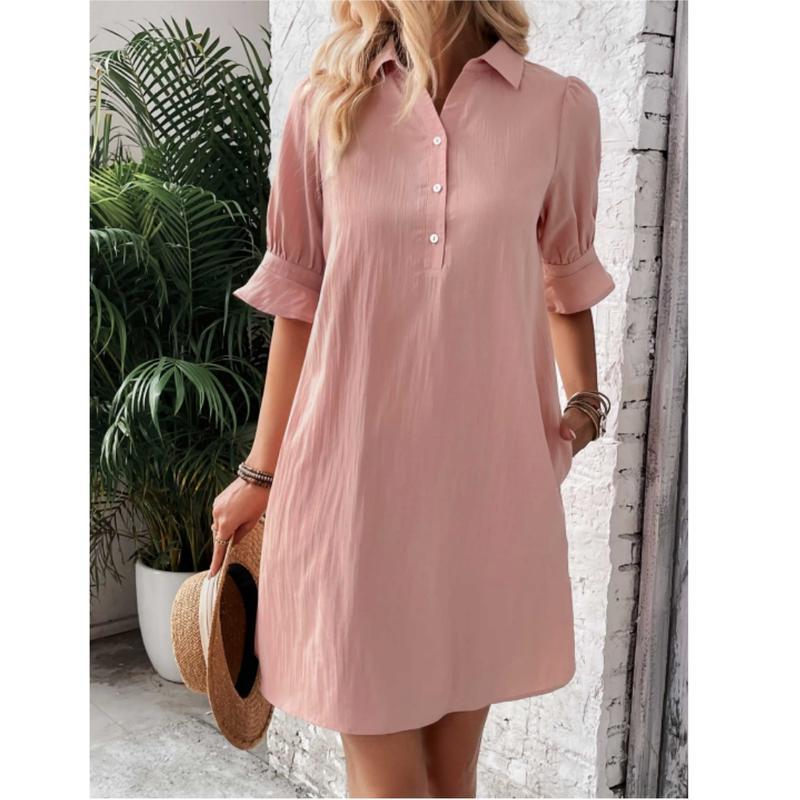 Cameron elegant ruffle button-down dress with feminine sleeves, shown in black