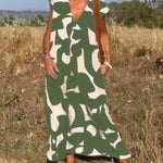 Amelia printed V-neck A-line dress in a flowing silhouette