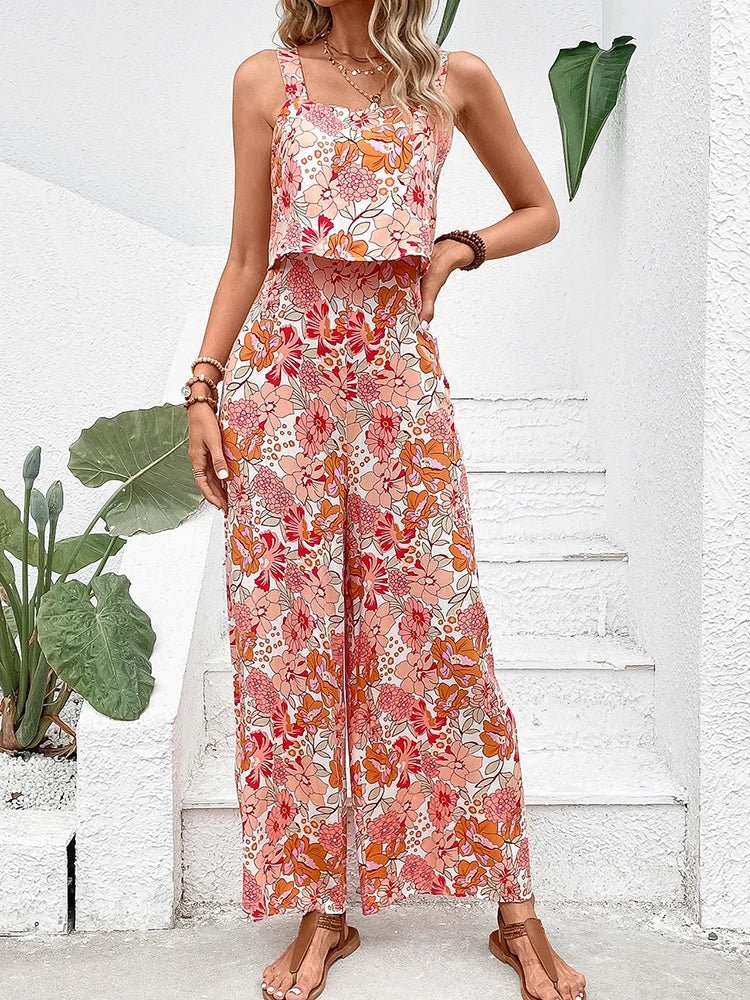 Nympha apricot floral wide-leg jumpsuit with backless design