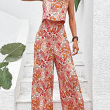 Nympha apricot floral wide-leg jumpsuit with backless design