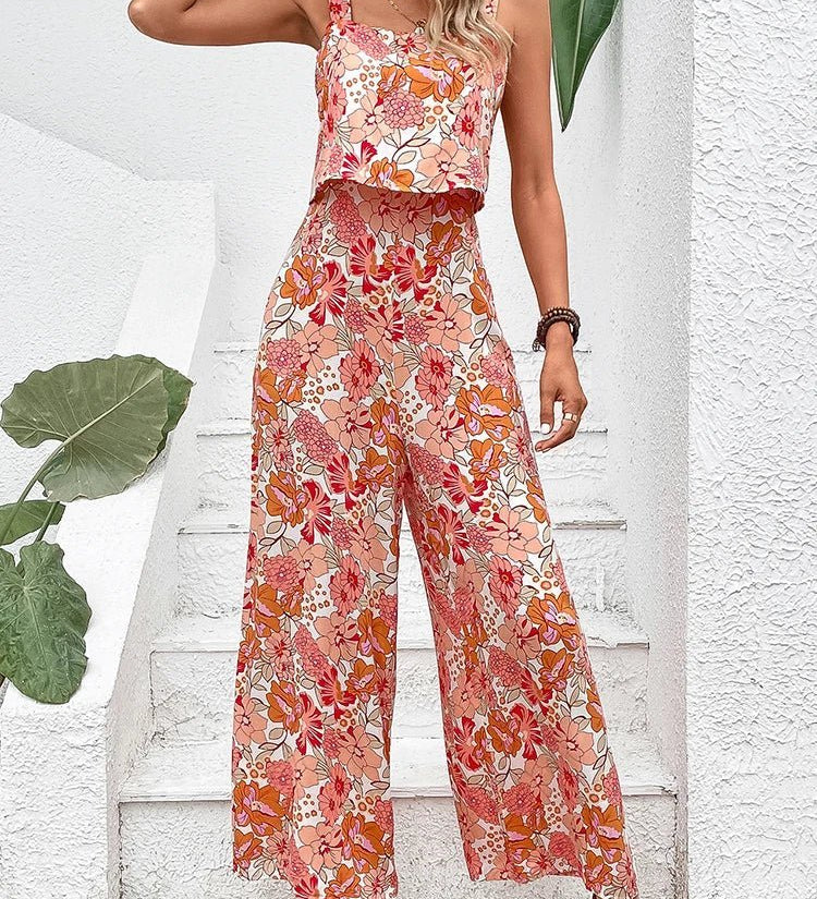 Nympha apricot floral wide-leg jumpsuit with backless design