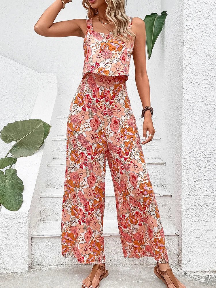 Nympha apricot floral wide-leg jumpsuit with backless design