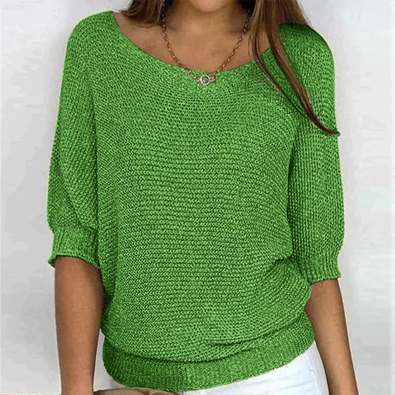 Korus Luxe cozy crew neck knit top in a soft relaxed fit, shown in a neutral tone