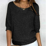 Korus Luxe cozy crew neck knit top in a soft relaxed fit, shown in a neutral tone