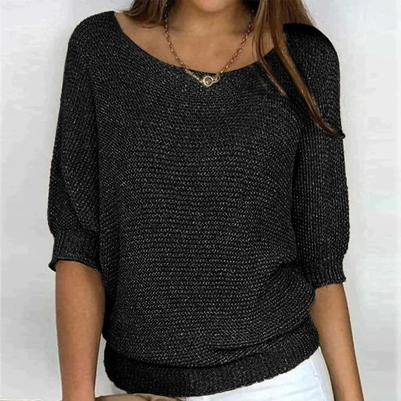 Korus Luxe cozy crew neck knit top in a soft relaxed fit, shown in a neutral tone