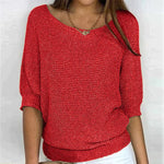 Korus Luxe cozy crew neck knit top in a soft relaxed fit, shown in a neutral tone