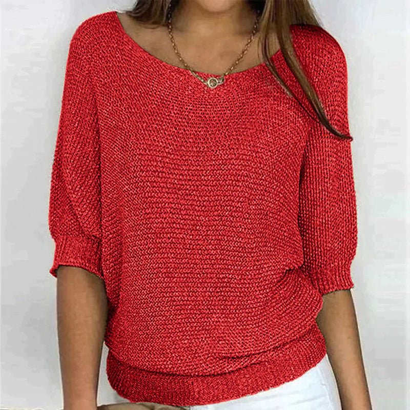 Korus Luxe cozy crew neck knit top in a soft relaxed fit, shown in a neutral tone