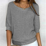 Korus Luxe cozy crew neck knit top in a soft relaxed fit, shown in a neutral tone