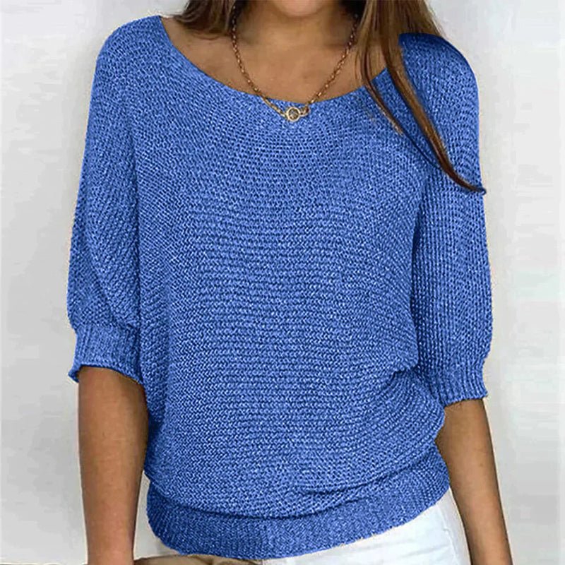 Korus Luxe cozy crew neck knit top in a soft relaxed fit, shown in a neutral tone