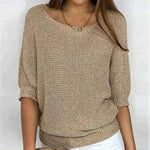 Korus Luxe cozy crew neck knit top in a soft relaxed fit, shown in a neutral tone