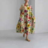 Celia floral Garden Goddess dress in a feminine print, shown in multiple colourways