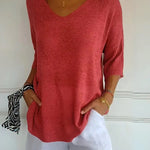 Anila light breeze relaxed V-neck cotton top for women