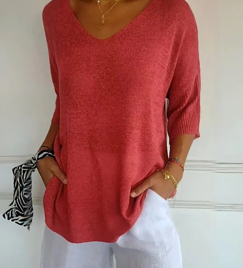Anila light breeze relaxed V-neck cotton top for women