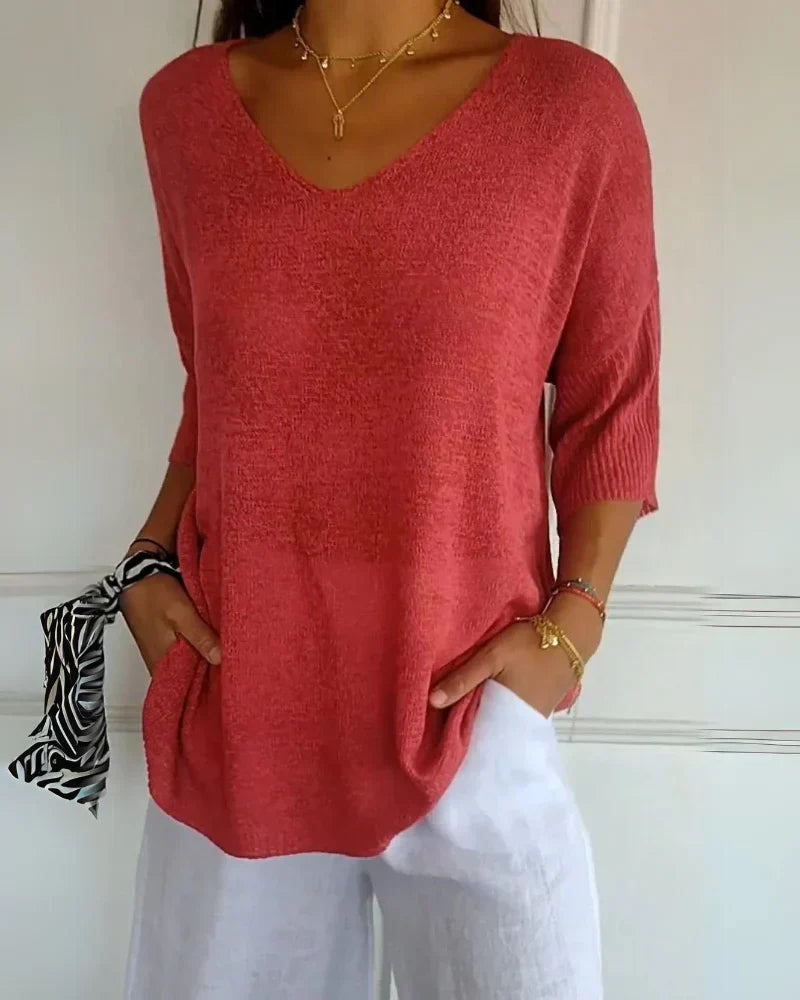 Anila light breeze relaxed V-neck cotton top for women
